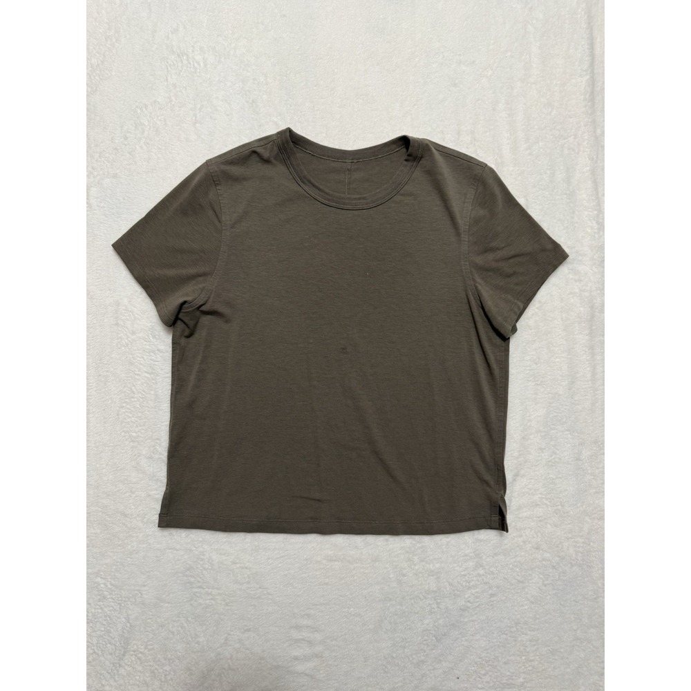 Lululemon Women's Olive Green Ribbed Crew Neck Short Sleeve Stretch Tee Sz 6